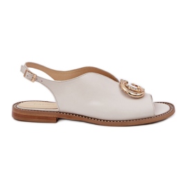 Flat -Hælede lædersandaler med Laura Messi 2865 Dekoration beige