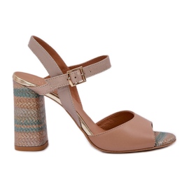 Læder elegante sandaler på Laura Messi 2136 Dark -Bearing Post beige