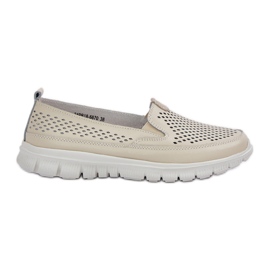 Let læder åbent arbejde kvinders loafers på platformen beige