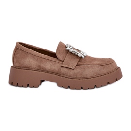 Eco Suede Women's Loafers med en dekorativ broche mørk beige