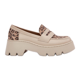 Zazoo Lys -Hæle kvinders læder loafers beige