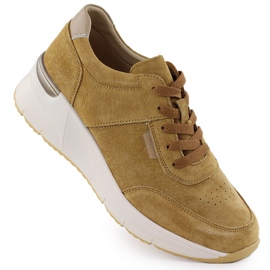 Læder sneakers på kiler kamel Sergio Leone SP104 beige