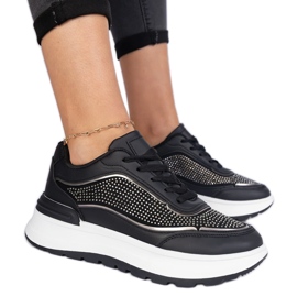 Sorte kvinders sneakers med zirkoner