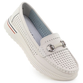 Openwork lædersko, beige loafers Vinceza 95331