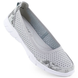 Læder Ballerinas Openwork Comfort Grey Vinceza 95323 grå