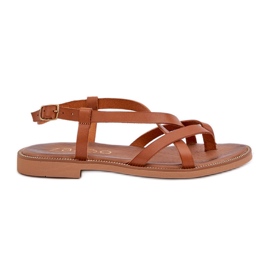 Læder flade sandaler med sammenflettede Zazoo 40429 brune stropper