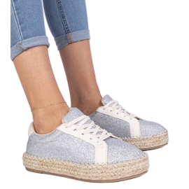 Sølv kvinders espadrilles dekoreret med glitter