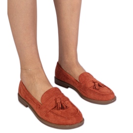 Orange kvinders moccasins fra Ekozamsz med frynser