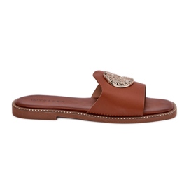 Eco Leather Flat -Hælet flip flops med kameldekoration brun