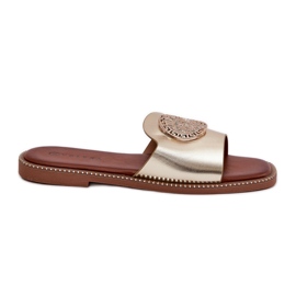 Eco Leather Flat -Hælede flip flops med gylden dekoration