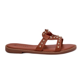 Dekoreret flad kamel kvinders flip flops brun