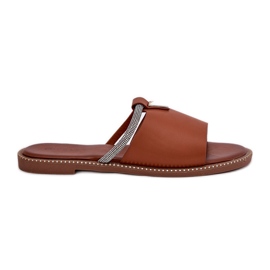 Eco Leather Flat -Hælede flip flops med en dekorativ kamelrem brun