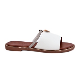 Eco Leather Flat -Hælede flip flops med en dekorativ rem hvid