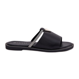 Eco Leather Flat -Hælede flip flops med en dekorativ strip sort rem
