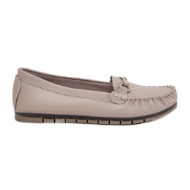 S.Barski Fladt læder loafers med et ornament af S. barski LR51-547 beige