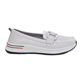 S.Barski Women's Leather Loafers på platformen S. Barski LR51-556 White hvid