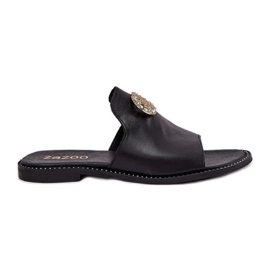 Elegant læder kvinders flip flops med dekoration zazoo 3008 sort