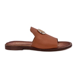 Elegant læder Kvinders flip flops med dekoration Zazoo 3008 kamel brun