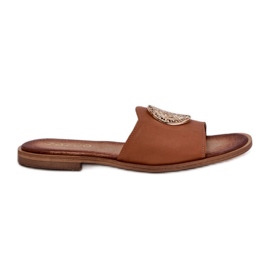 Zazoo 2938 Flat -Hælet læder flip flops med kameldekoration brun