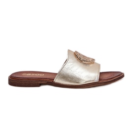 Zazoo 2938 Flat -Hælet læder flip flops med gyldent ornament