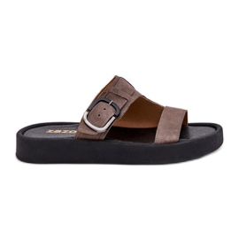 Kvinders ruskind flip flops på Zazoo 3024 Brown platform brun