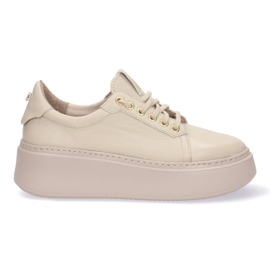 Kvinders læder-sneakers på Pollonus Beige 5-1722-002 platform