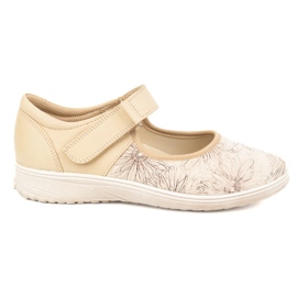 But-Bal Kvinders læder velcro -sko med et blomstermønster 696BB beige