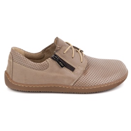 Olivier Kvinders minimalistiske lædersko barfodet 1244 perforeret beige