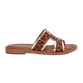 Læder flad leopard flip flops zazoo 40383 brun