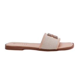 Elegant kvinders flip flops med flad -heed dekoration beige