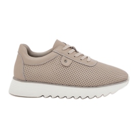 S.Barski Lædersportsko på platformen med glitter LR51-629 beige