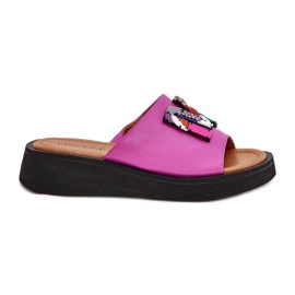Vinceza Kvinders læder flip flops med et ornament af fuchsia lyserød