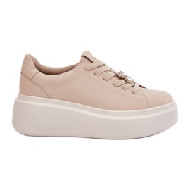 Kvinders lædersportsko på platformen med Vinceza 39922 Beige