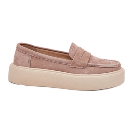 Kvinders ruskind mokkasiner på Vinceza 79535 beige platform