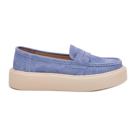 Kvinders moccasins ruskind på Vinceza 79535 Blue Platform blå