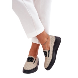 Kvinders læder loafers på platformen og Vinceza 79522 beige