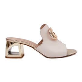 Elegant læderhæl Laura Messi 2875 beige-guld