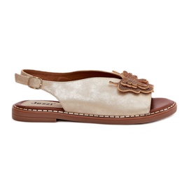 Jezzi Flat -Hælede kvinders sandaler med gylden ornament