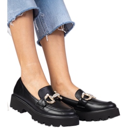 Sorte elegante loafers med zirkoner