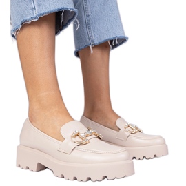 Beige elegante loafers med zirkoner