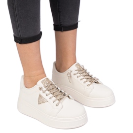 Beige sneakers sneakers med gyldne zirkoner