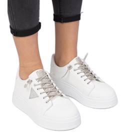Hvide sneakers sneakers med sølv zirkoner