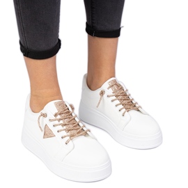 Hvide sneakers sneakers med champagne zirkoner