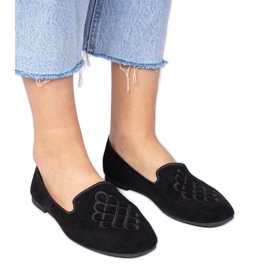 Sorte kvinders Ekozamszowe ballerinas med broderi