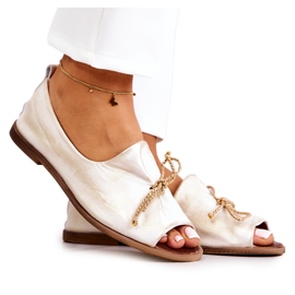 Women's Leather Ballerinas Zazoo 2660/004 Hvid og guld