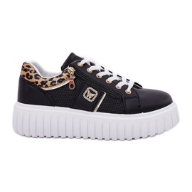 Kvinders sportssko på platform med Eco Leather Leopard Leopard Print sort