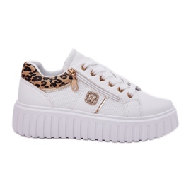 Kvinders sportssko på platform med Eco Leather Leopard Leopard Print hvid
