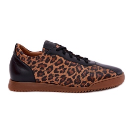 Women's Leather Sports Shoes in Leopard Print Laura Messi 2935 Brown brun