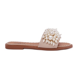 Kvinders flade flip flops med dekorative beige perler