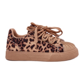 Kvinders sneakers med dekoration på platformen Leopard Print Brown brun